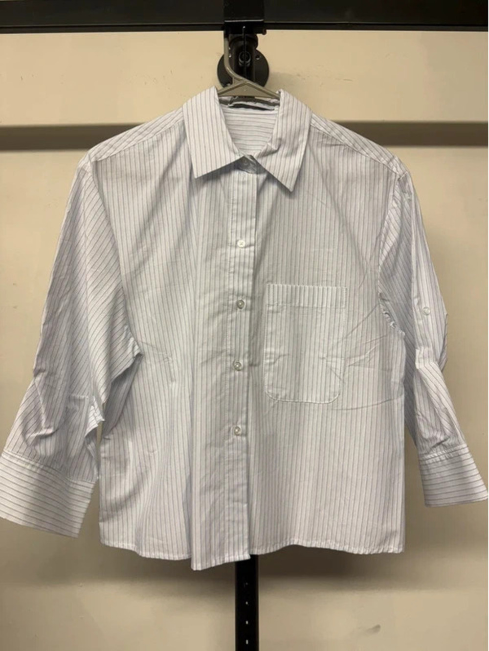 Mango Cropped Loose Fit Striped Button Down Shirt NWT XS
